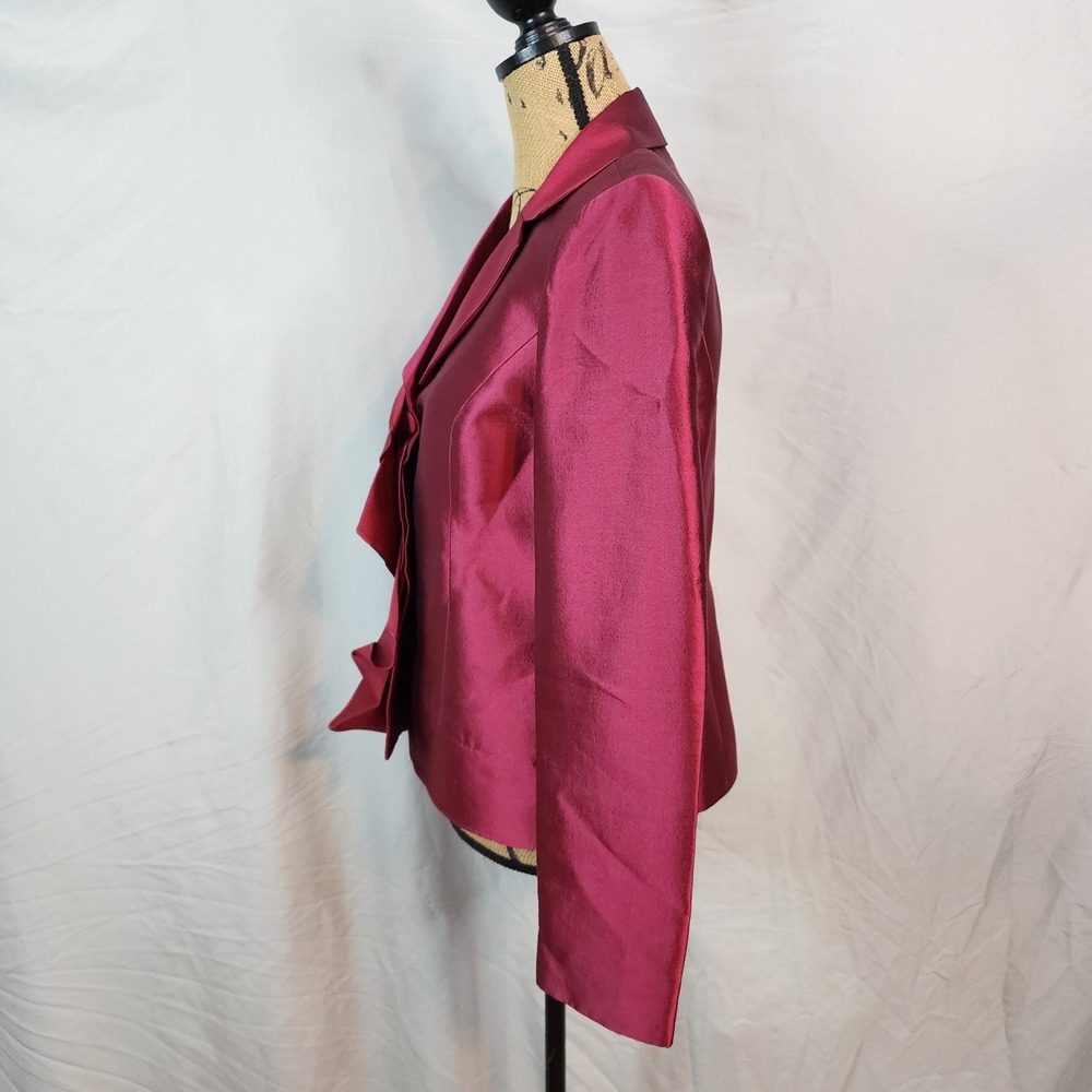 ALBERT NIPON Size 8 Reddish Ruffle Front Silk Wool Blend Formal Blazer Jacket - Picture 3 of 9